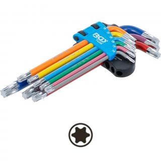Kľúče L, viacfarebné, T-profil T10 - T50, 9 dielov, BGS 74458 (L-Type Wrench Set | Multicolour | T-Star (for Torx) T10 - T50 | 9 pcs. (BGS 74458))