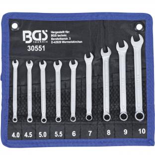 Kľúče očkoploché, 4 - 10 mm, 9 dielov, za studena kované, BGS 30551 (Combination Spanner Set | 4 - 10 mm | 9 pcs., cold forged (BGS 30551))