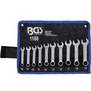 Kľúče očkoploché, extra krátke, 10 - 19 mm, 10 dielov, za studena kované, BGS 1188 (Combination Spanner Set | extra short | 10 - 19 mm | 10 pcs., cold forged (BGS 1188))
