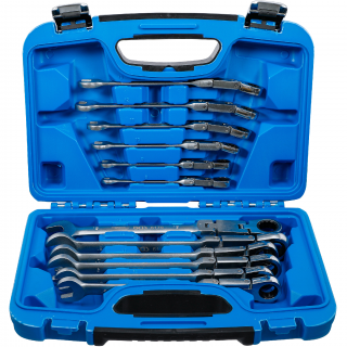 Kľúče očkoploché račňové, dvojkĺbové, nastaviteľné, 8 - 19 mm, 12 dielov, BGS 6180 (Double-Joint Ratchet Combination Wrench Set | adjustable | 8 - 19 mm | 12 pcs. (BGS 6180))