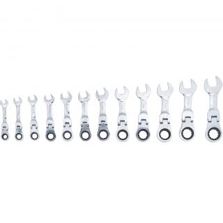 Kľúče očkoploché račňové, extra krátke, kĺbové, 8 - 19 mm, 12 dielov, BGS 30003 (Ratchet Combination Wrench Set | extra short | 8 - 19 mm | 12 pcs. (BGS 30003))