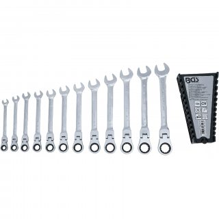 Kľúče očkoploché račňové, kĺbové hlavy, 8 - 19 mm, 12 dielov, BGS 6546 (Ratchet Combination Wrench Set | adjustable | 8 - 19 mm | 12 pcs. (BGS 6546))