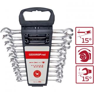 Kľúče očkoploché račňové na strane vidlice, otvorené, 10 - 19 mm, 10 dielov, GEDORE R05905010 (Open end ratchet spanner set, metric, 10 pcs. (GEDORE R05905010))