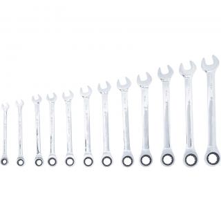 Kľúče očkoploché račňové, uhol prispôsobenia 5°, 8 - 19 mm, 12 dielov, BGS 30001 (Ratchet Combination Wrench Set | adjustment angle 5° | 8 - 19 mm | 12 pcs. (BGS 30001))