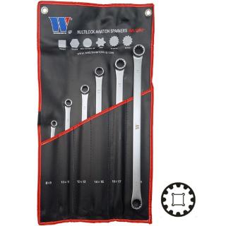 Kľúče očkové obojstranné, dlhé, Gear Lock 8 x 9 - 18 x 19 mm, Welzh 1021-WW (Spanner Set; Aviation Type with Multispline Profile (Welzh 1021-WW))