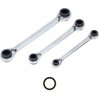 Kľúče očkové obojstranné, račňové,  4 v 1 , 8 x 9 - 18 x 19 mm, 3 diely, BGS 6837 (Double Ended Ratchet Wrench Set | 4-in-1 | 8 x 9 - 18 x 19 mm (BGS 6837))