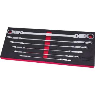 Kľúče očkové obojstranné, račňové, dvojkĺbové, extra dlhé, 8 - 19 mm, 6 dielov, Welzh 44714-WW (Double-Joint Ratchet Aviation Wrench Set 8-19 mm (Welzh 44714-WW))