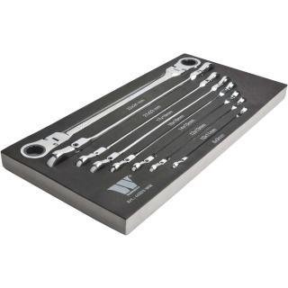Kľúče očkové obojstranné, račňové, kĺbové, extra dlhé, 8 - 24 mm, Welzh 44503-WW (Ratchet Spanner Set; Master Aviation Type, Flexi-Head 8-24 mm (Welzh 44503-WW))