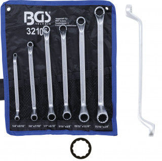 Kľúče očkové obojstranné, vyhnuté, palcové 1/4  - 3/4 , 6 dielov, BGS 32105 (Double Ring Spanner Set | offset | Inch Sizes | 1/4  - 3/4  | 6 pcs. (BGS 32105))