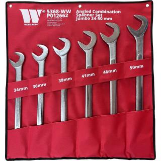 Kľúče ploché vidlicové Jumbo, obojstranné, vyhnuté, 34 - 50 mm, Welzh 5368-WW (Angeld Combination Spanner Set; Jumbo, 34-50 mm (Welzh 5368-WW))