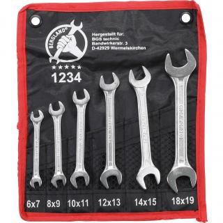 Kľúče ploché vidlicové, obojstranné, 6x7 - 18x19 mm, 6 dielov, za tepla kované, BGS 1234 (Double Open End Spanner Set | 6 x 7 - 18 x 19 mm | 6 pcs., hot forged (BGS 1234))