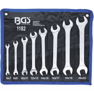 Kľúče ploché vidlicové, obojstranné, 6x7 - 20x22 mm, 8 dielov, za tepla kované (Double Open End Spanner Set | 6x7 - 20x22 mm | 8 pcs., hot forged (BGS 1182))