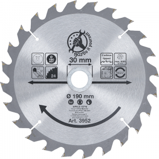 Kotúč pílový s karbidovými hrotmi, Ø 190 x 30 x 2,5 mm, 24 zubov, BGS 3952 (Carbide Tipped Circular Saw Blade | Ø 190 x 30 x 2.5 mm | 24 teeth (BGS 3952))