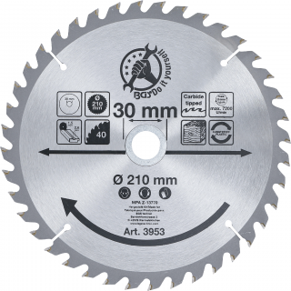 Kotúč pílový s karbidovými hrotmi, Ø 210 x 30 x 2,6 mm, 40 zubov, BGS 3953 (Carbide Tipped Circular Saw Blade | Ø 210 x 30 x 2.6 mm | 40 teeth (BGS 3953))