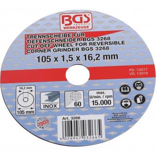 Kotúč rezný, pre brúsku BGS 103268, Ø 105 x 1,5 x 16,2 mm, BGS 3266 (Cutting Disc for BGS Reversible Corner Grinder | Ø 105 x 1.5 x 16.2 mm (BGS 3266))