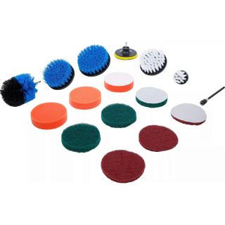 Kotúče brúsne / leštiace a kefy, pre vŕtačky, 16 dielov, BGS 74367 (Grinding / Polishing Discs and Brush Attachment Set | for Drills | 16 pcs. (BGS 74367))