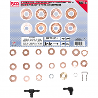 Krúžky medené pre vstrekovače, 551 dielov, BGS 8107 (Injector Copper Ring Assortment | 551 pcs. (BGS 8107))