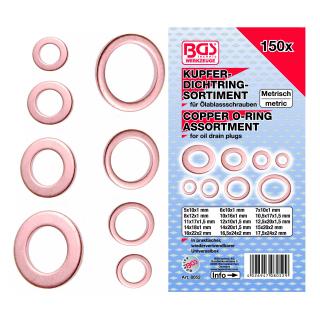 Krúžky tesniace, medené, 150 dielov, BGS 8052 (Seal Ring Assortment | Copper | 150 pcs. (BGS 8052))