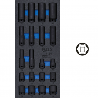 Modul 1/3 - hlavice nástrčné tvrdené, 6-hran, 1/2 , 10 - 24 mm, 20 dielov, BGS 4130 (Tool Tray 1/3: Impact Sockets Hexagon | 12.5 mm (1/2 ) | 10 - 24 mm | 20 pcs. (BGS 4130))