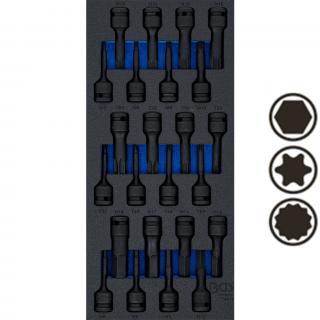 Modul 1/3 - hlavice zástrčné tvrdené, 1/2 , imbus, T-profil, XZN-profil, 24 dielov, BGS 74514 (Tool Tray 1/3: Impact Bit Socket Set | 12.5 mm (1/2 ) | 24 pcs. (BGS 74514))