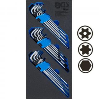 Modul 1/3 - Kľúče L, extra dlhé, T-profil, T-profil s vŕtaním, imbus, 27 dielov, BGS 74259 (Tool Tray 1/3: L-Type Wrench Set | extra long | T-Star (for Torx), T-Star tamperproof (for Torx), Internal Hexagon | 27 pcs. (BGS 74259))