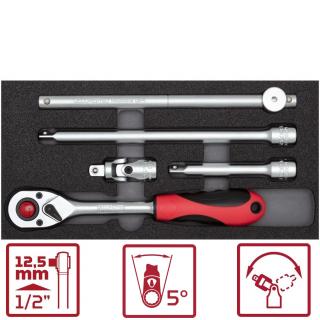 Modul 1/3 - račňa 1/2  s príslušenstvom, v module 1/3, 5 dielov, GEDORE R22150008 (Ratchet with accessories 1/2  in 1/3 module, 5 pcs. (GEDORE R22150008))
