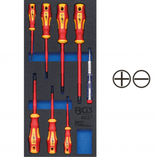 Modul 1/3 - skrutkovače elektrikárske VDE, ploché SL, PH, 8 dielov, BGS 4037 (Tool Tray 1/3: VDE Screwdriver Set | 8 pcs. (BGS 4037))