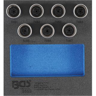 Modul 1/6 - hlavice na skrutky ráfika pre Opel / Vauxhall (verzia D), 7 dielov, BGS 9559 (Tool Tray 1/6: Rim Lock Socket Set for Opel / Vauxhall (Version D) | 7 pcs. (BGS 9559))