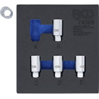 Modul 1/6 - hlavice na skrutky ráfika pre Tesla, 5 dielov, BGS 74388 (Tool Tray 1/6: Rim Lock Socket Set for Tesla | 5 pcs. (BGS 74388))