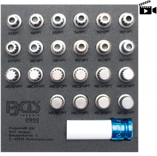 Modul 1/6 - hlavice na skrutky ráfika pre VAG, 23 dielov, BGS 8933 (Tool Tray 1/6: Rim Lock Socket Set for VAG | 23 pcs. (BGS 8933))