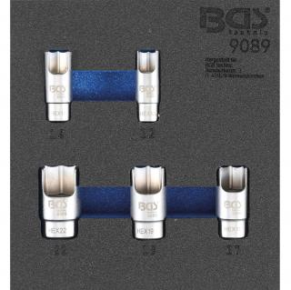 Modul 1/6 - hlavice špeciálne na uhlové potrubné spojky, 5 dielov, BGS 9089 (Tool Tray 1/6: Special Sockets for elbow connectors | 5 pcs. (BGS 9089))