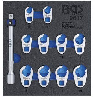 Modul 1/6 - kľúče otvorené  Crowfoot  3/8 , 10 - 19 mm, ploché, 11 dielov (Tool Tray 1/6: Crowfoot Spanner Set | 10 mm (3/8 ) | 10 - 19 mm | 11 pcs. (BGS 9817))