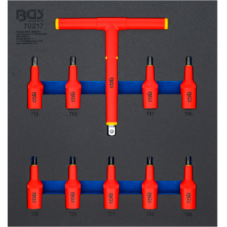 Modul 2/3 - hlavice zástrčné VDE, 1/2 , T-profil T20 - T55, 10 dielov, BGS 70217 (Tool Tray 2/3: VDE Bit Socket Set | 12.5 mm (1/2 ) Drive | T-Star (for Torx) T20 - T55 | 10 pcs. (BGS 70217))