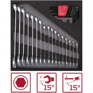 Modul 2/3 - kľúče očkoploché a kľúče L imbus, 26 dielov, GEDORE R22250000 (Combination spanner set and internal Hexagon L-Type Wrench set in 3/3 module, 26 pcs. (GEDORE R22250000))
