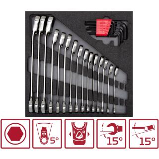 Modul 2/3 - kľúče očkoploché račňové, 8 - 22 mm, 24 dielov, GEDORE R22250001 (Combination ratchet spanner set in 2/3 module, 24 pcs. (GEDORE R22250001))