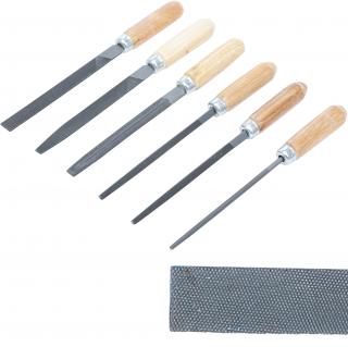 Pilníky s drevenou rukoväťou, 100 mm, 6 dielov, BGS 50204 (Key File Set | Wooden Handle | 100 mm | 6 pcs. (BGS 50204))
