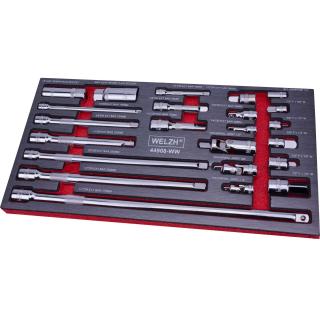 Predĺženia, adaptéry a kĺby kardanové, 23 dielov, Welzh 44908-WW (23-Piece Extension Bar Set (Welzh 44908-WW))