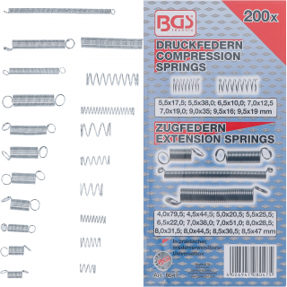 Pružiny tlačné a ťažné, 200 dielov, BGS 8047 (Spring Assortment | Compression and Extension Spring | 200 pcs. (BGS 8047))