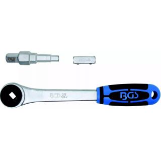 Račňa priechodzia 1/2  s adaptérom a kľúčom na radiátor, BGS 314 (Push-through Ratchet with Adaptor and Step Wrench | internal square 12.5 mm (1/2 ) (BGS 314))