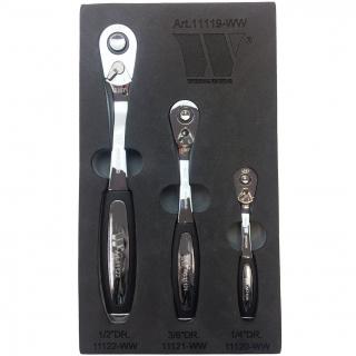 Račňe 1/4 , 3/8 , 1/2 , 108 zubov, Soft Grip rukoväť, Welzh 11119-WW (Ratchet Set; 108-Tooth Soft Grip Handle Ratchet 3-Piece Set (Welzh 11119-WW))