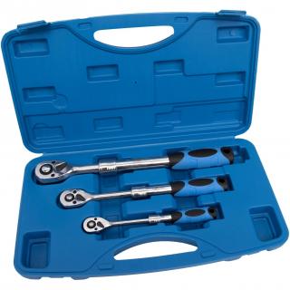 Račne 1/4 , 3/8 , 1/2 , prepínacie, teleskopické, 72 zubov, 3 diely, 120418 (Reversible Ratchet Set, 1/4 , 3/8  and 1/2 , Telescopic, 72 teeth, 3 pcs. (REPTOOLS 120418))