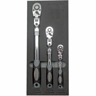 Račne 1/4 , 3/8 , 1/2 , prepínacie, teleskopické, kĺbové s uzamykaním, 3 diely, Welzh 11115-WW (Ratchet Set; 3-Piece Telescopic, Flexi-Head &amp; Lockable Set (Welzh 11115-WW))