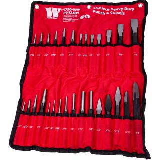 Sekáče, vyrážače, jamkovače, ťažké prevedenie, 30 dielov, Welzh 1750-WW (30-Piece Heavy Duty Punch &amp; Chisels (Welzh 1750-WW))