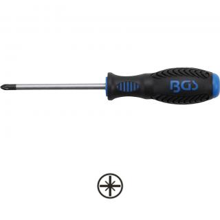 Skrutkovač krížový PZ2, dĺžka čepele 100 mm, protišmyková rukoväť, BGS 4933 (Screwdriver | Cross Slot PZ2 | Blade Length 100 mm (BGS 4933))