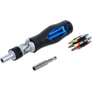 Skrutkovač pre bity s bitmi, kĺbový, s račňovou skrutkovacou rukoväťou, 14 dielov, BGS 70053 (Joint Screwdriver Bit Set | with Ratchet Spinner Handle, reversible | 14 pcs. (BGS 70053))