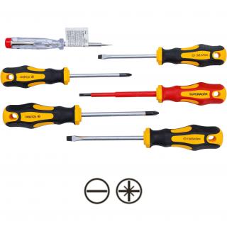 Skrutkovače elektrikárske VDE, ploché SL 4 - 6,5 mm, krížové PZ1 - PZ2, 6 dielov, BGS 35816 (VDE Electrician's- / Screwdriver Set | Slot SL / Cross Slot PZ | 6 pcs. (BGS 35816))