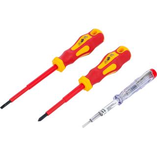 Skrutkovače elektrikárske VDE so skúšačkou, plochý SL 4 mm, PH1, BGS 35810 (VDE Screwdriver Set | 3 pcs. (BGS 35810))