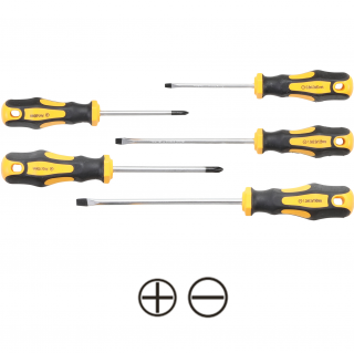 Skrutkovače ploché SL 4 - 6,5 mm, PH1 - PH2, čierne magnetické hroty, 5 dielov, BGS 7946 (Screwdriver Set | slot SL 4 - 6,5 mm, PH1 - PH2, black magnetic tips, 5 pcs. (BGS 7946))