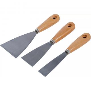 Špachtle, drevená rukoväť, 30 / 50 / 80 mm, 3 diely, BGS 85218 (Putty Knife Set | Wooden Handle | 30 / 50 / 80 mm | 3 pcs. (BGS 85218))