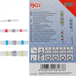 Spojky spájkovacie, so zmršťouvacou dutinkou, 30 dielov, BGS 85222 (Soldering Connector Assortment | with Shrink Tube | 30 pcs. (BGS 85222))